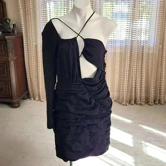 Zara Draped Dress Midi Short Black Strappy - Picture 6 of 9